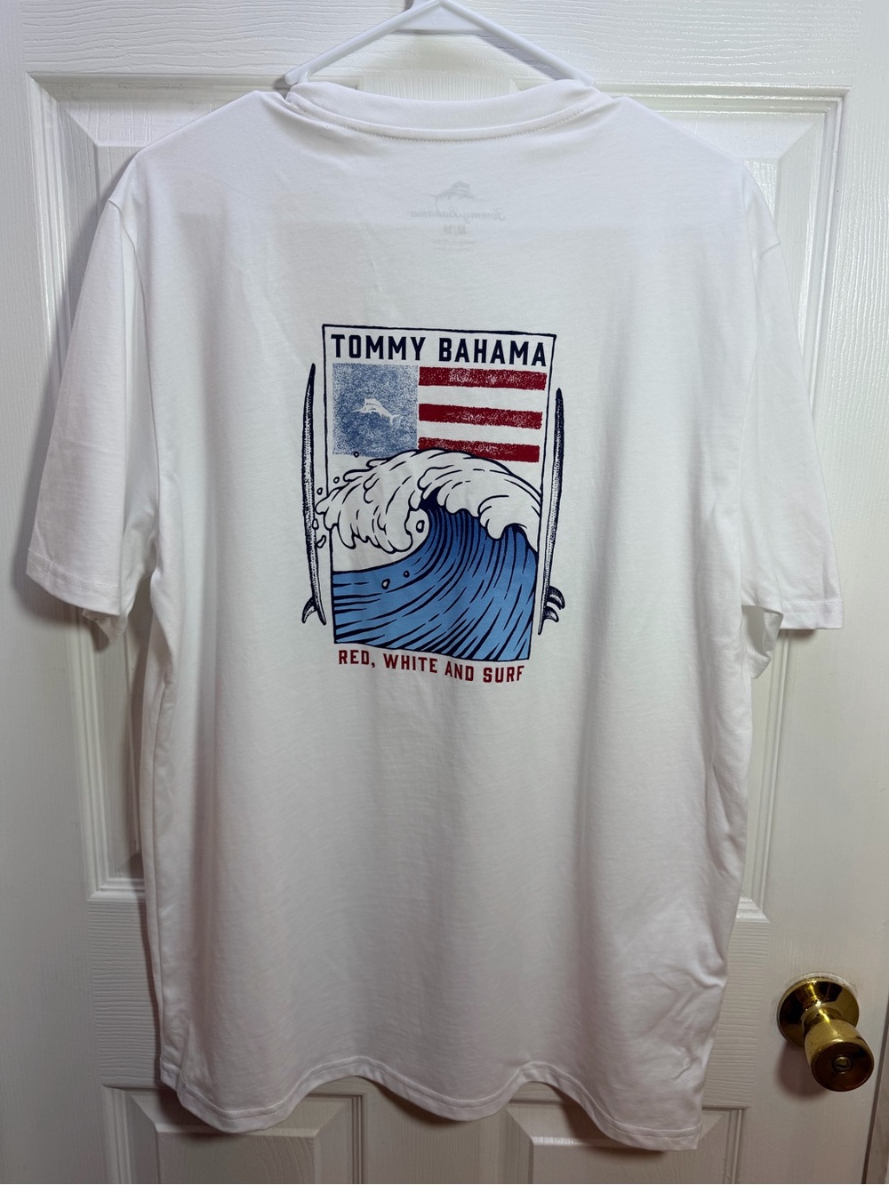 Tommy Bahama White Graphic Surf Tee with Red and Blue Print